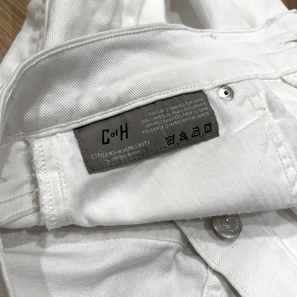 CITIZENS OF HUMANITY (26) White Denim Shorts Crisp Cotton Stretch Low Rise - Picture 6 of 12